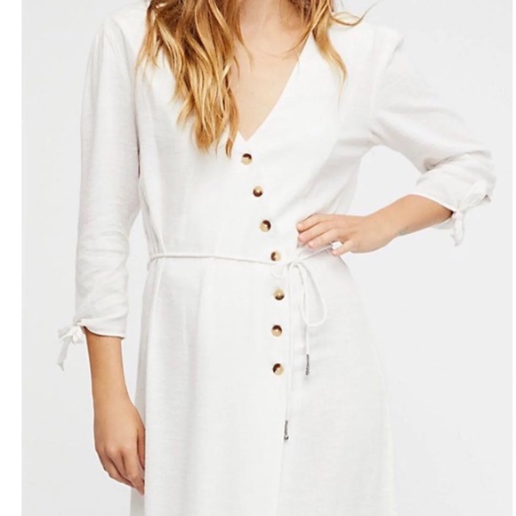 NWOT Free People White Button Up Dress - Picture 2 of 5